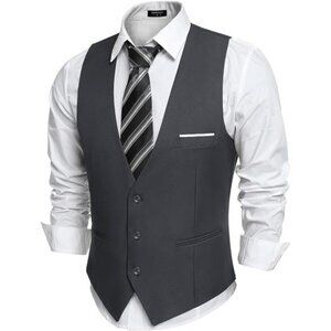 Men's Suit Vest Slim Fit Tuxedo Dark Grey